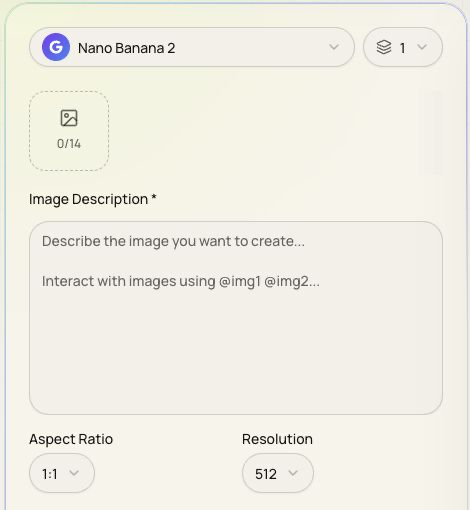 OpenSpeaker image generation workspace with Nano Banana 2, a reference-image slot, aspect ratio, and resolution controls
